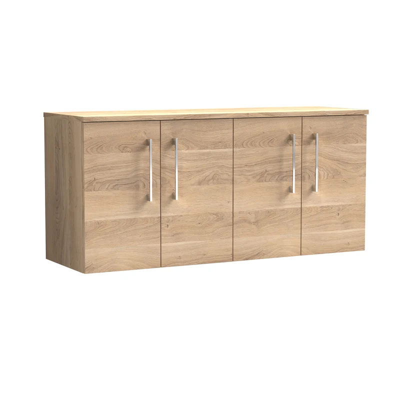 Lana 1200mm Wall Hung 4 Door Vanity Unit & Worktop - Bleached Oak Woodgrain