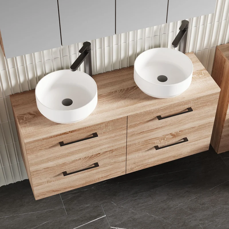 Lana 1200mm Wall Hung 4 Drawer Vanity Unit & Worktop - Bleached Oak Woodgrain