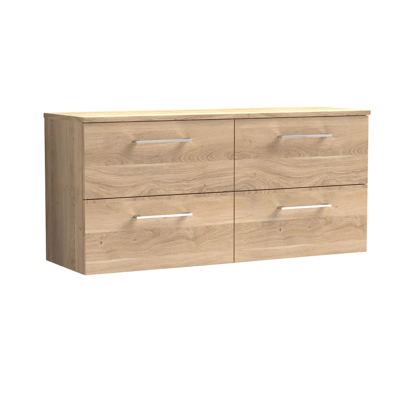 Lana 1200mm Wall Hung 4 Drawer Vanity Unit & Worktop - Bleached Oak Woodgrain