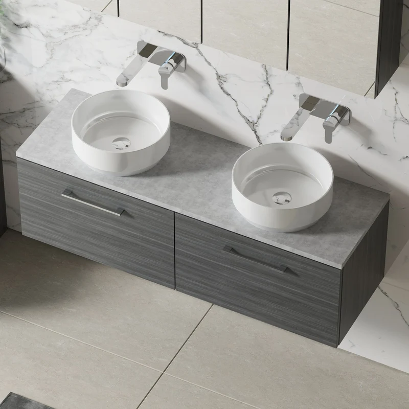 Lana 1200mm Wall Hung 2 Drawer Vanity Unit & Bellato Grey Laminate Worktop - Anthracite Woodgrain