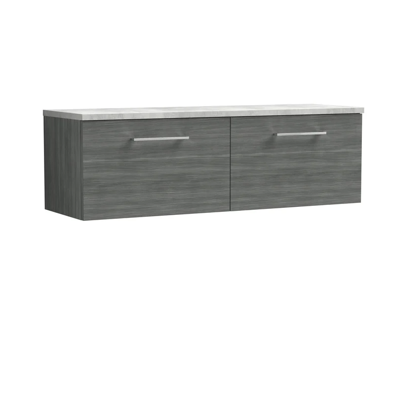 Lana 1200mm Wall Hung 2 Drawer Vanity Unit & Bellato Grey Laminate Worktop - Anthracite Woodgrain