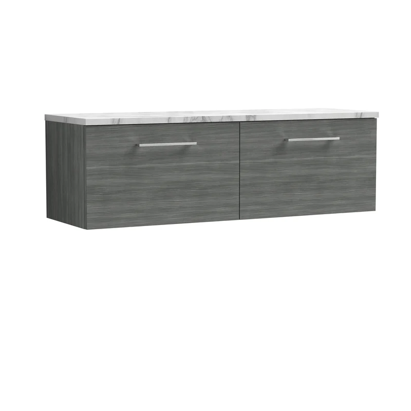 Lana 1200mm Wall Hung 2 Drawer Vanity Unit & Carrera Marble Laminate Worktop - Anthracite Woodgrain