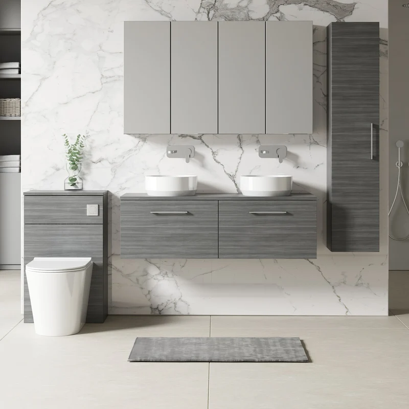 Lana 1200mm Wall Hung 2 Drawer Vanity Unit & Worktop - Anthracite Woodgrain