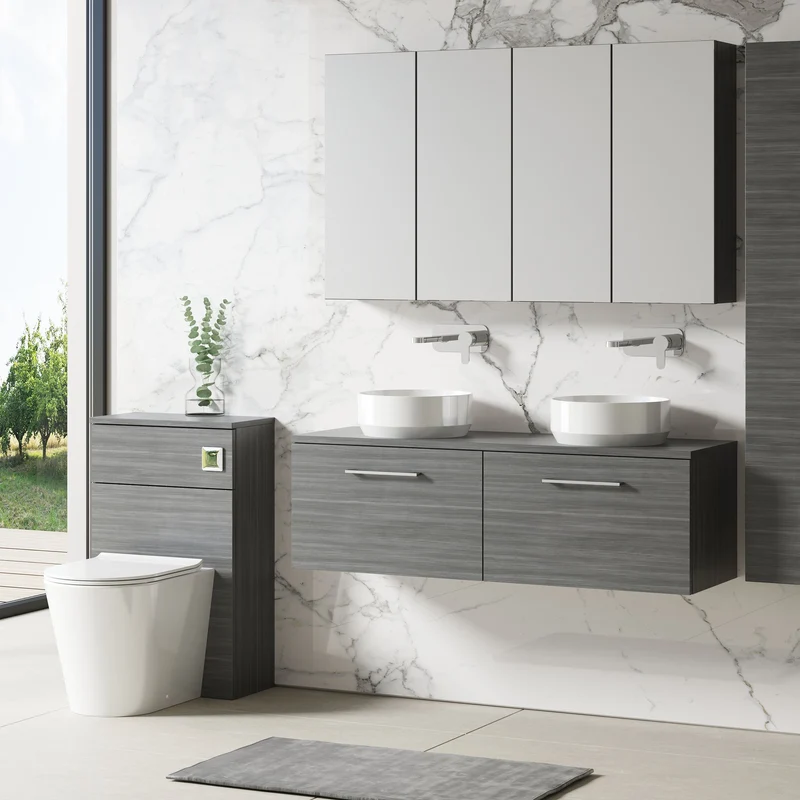 Lana 1200mm Wall Hung 2 Drawer Vanity Unit & Worktop - Anthracite Woodgrain