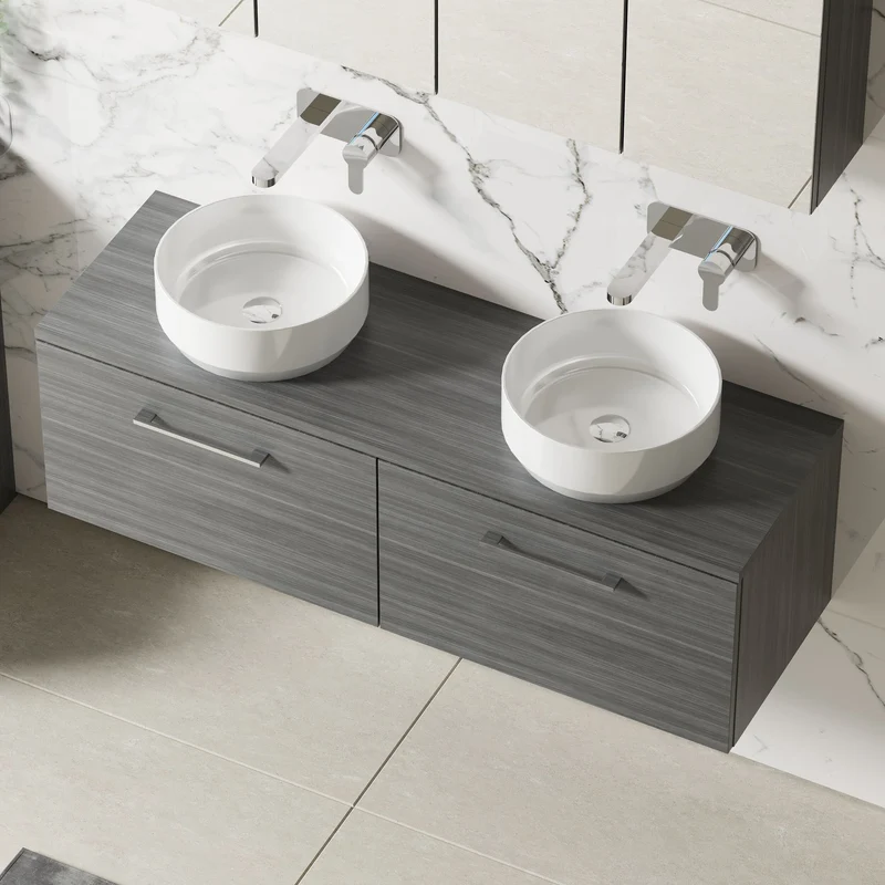 Lana 1200mm Wall Hung 2 Drawer Vanity Unit & Worktop - Anthracite Woodgrain