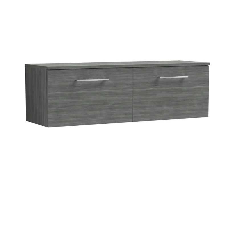 Lana 1200mm Wall Hung 2 Drawer Vanity Unit & Worktop - Anthracite Woodgrain