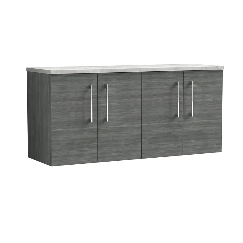 Lana 1200mm Wall Hung 4 Door Vanity Unit & Bellato Grey Laminate Worktop - Anthracite Woodgrain