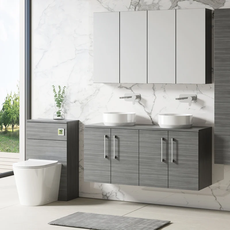 Lana 1200mm Wall Hung 4 Door Vanity Unit & Worktop - Anthracite Woodgrain