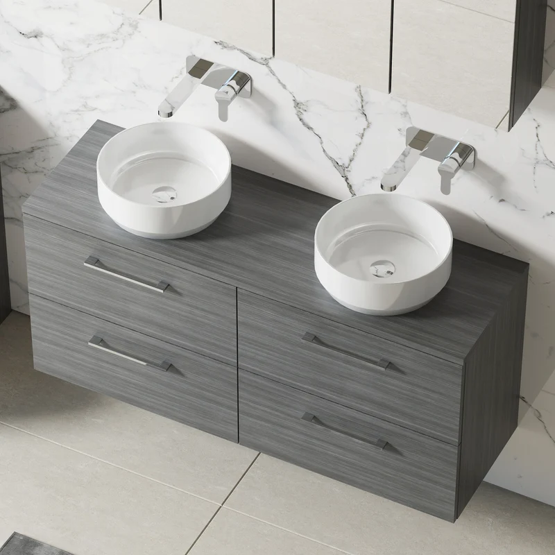 Lana 1200mm Wall Hung 4 Door Vanity Unit & Worktop - Anthracite Woodgrain