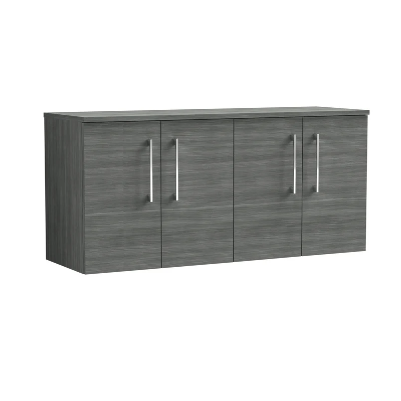Lana 1200mm Wall Hung 4 Door Vanity Unit & Worktop - Anthracite Woodgrain