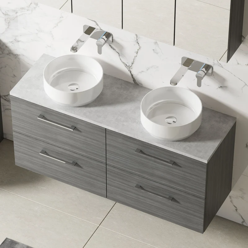 Lana 1200mm Wall Hung 4 Drawer Vanity Unit & Bellato Grey Laminate Worktop - Anthracite Woodgrain