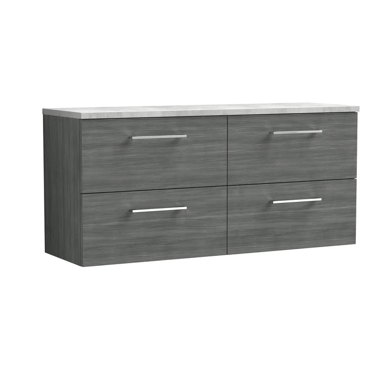 Lana 1200mm Wall Hung 4 Drawer Vanity Unit & Bellato Grey Laminate Worktop - Anthracite Woodgrain