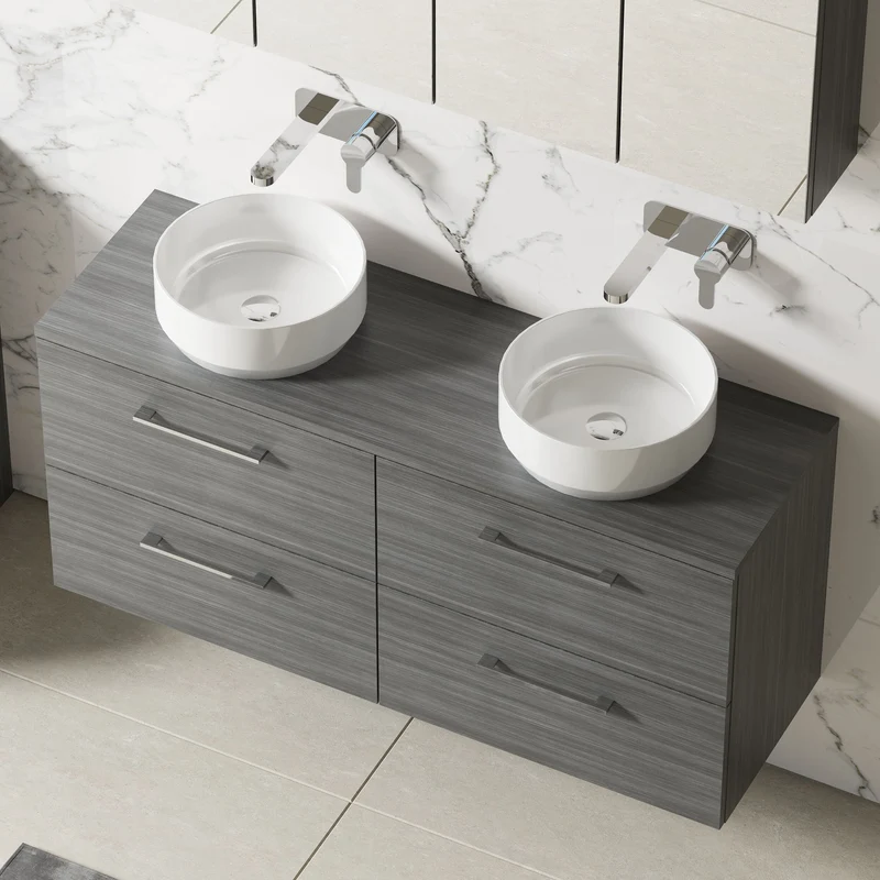 Lana 1200mm Wall Hung 4 Drawer Vanity Unit & Worktop - Anthracite Woodgrain