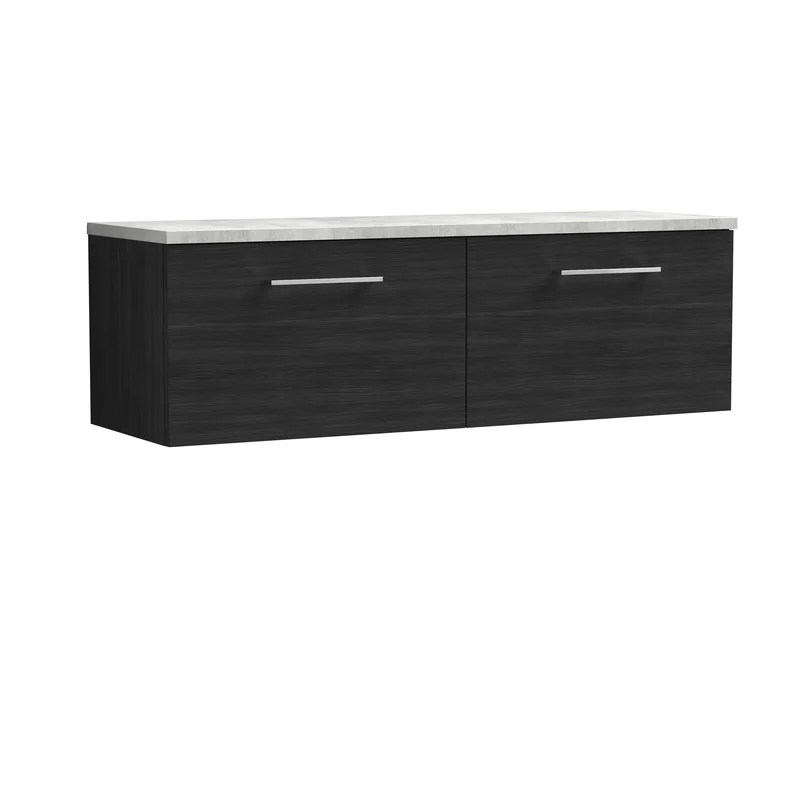 Lana 1200mm Wall Hung 2 Drawer Vanity Unit & Bellato Grey Laminate Worktop - Charcoal Black Woodgrain