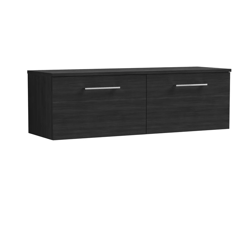 Lana 1200mm Wall Hung 2 Drawer Vanity Unit & Worktop - Charcoal Black Woodgrain