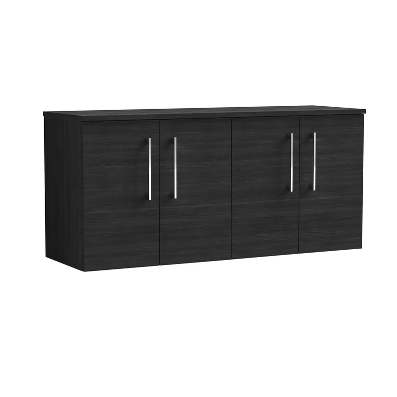 Lana 1200mm Wall Hung 4 Door Vanity Unit & Worktop - Charcoal Black Woodgrain