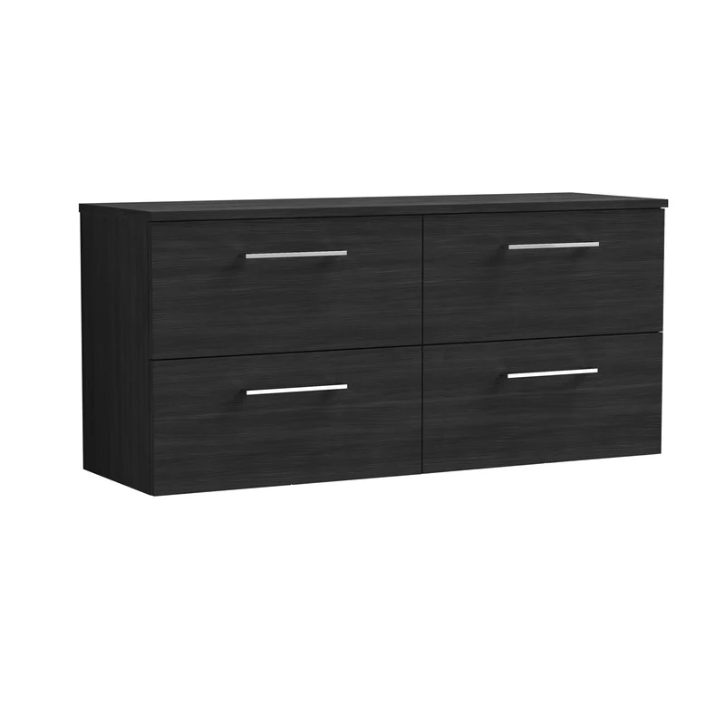 Lana 1200mm Wall Hung 4 Drawer Vanity Unit & Worktop - Charcoal Black Woodgrain