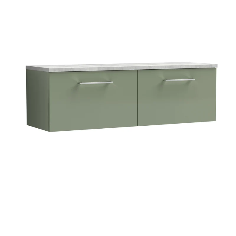 Lana 1200mm Wall Hung 2 Drawer Vanity Unit & Bellato Grey Laminate Worktop - Green Satin