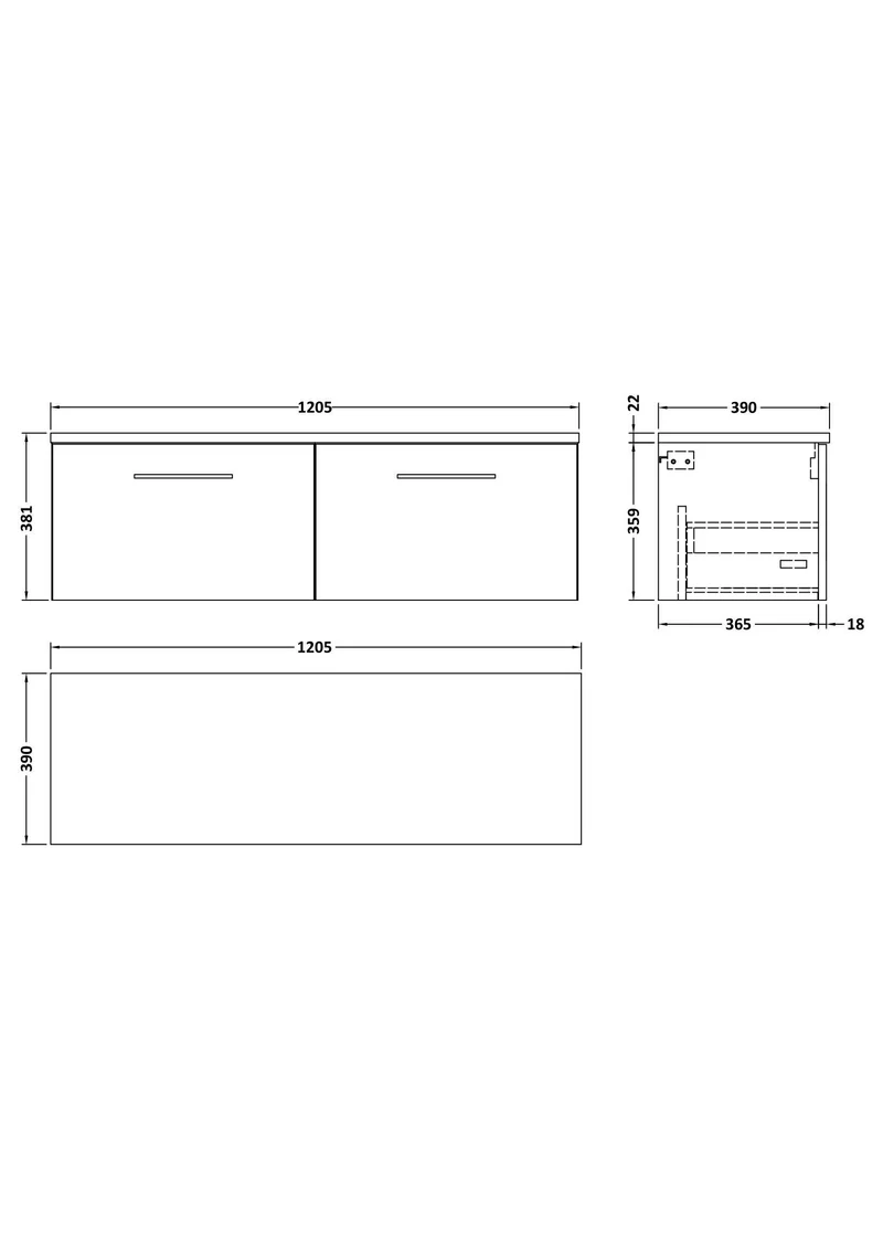 Lana 1200mm Wall Hung 2 Drawer Vanity Unit & Bellato Grey Laminate Worktop - Green Satin