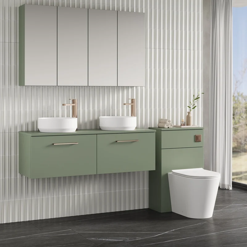 Lana 1200mm Wall Hung 2 Drawer Vanity Unit & Worktop - Green Satin