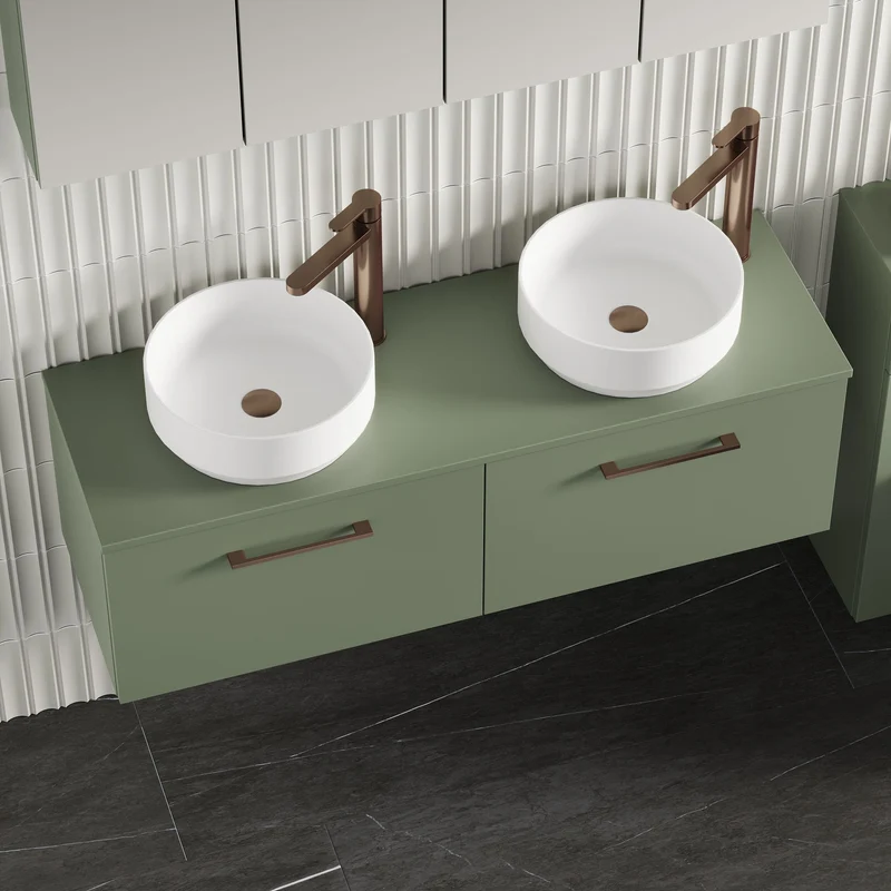 Lana 1200mm Wall Hung 2 Drawer Vanity Unit & Worktop - Green Satin