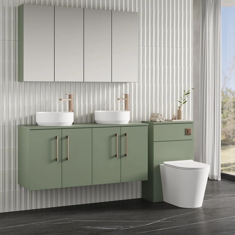 Lana 1200mm Wall Hung 4 Door Vanity Unit & Worktop - Green Satin