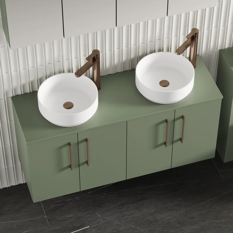 Lana 1200mm Wall Hung 4 Door Vanity Unit & Worktop - Green Satin