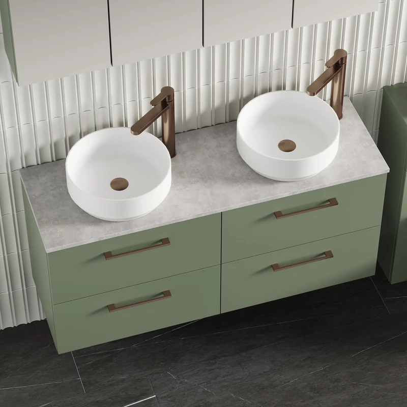 Lana 1200mm Wall Hung 4 Drawer Vanity Unit & Bellato Grey Laminate Worktop - Green Satin