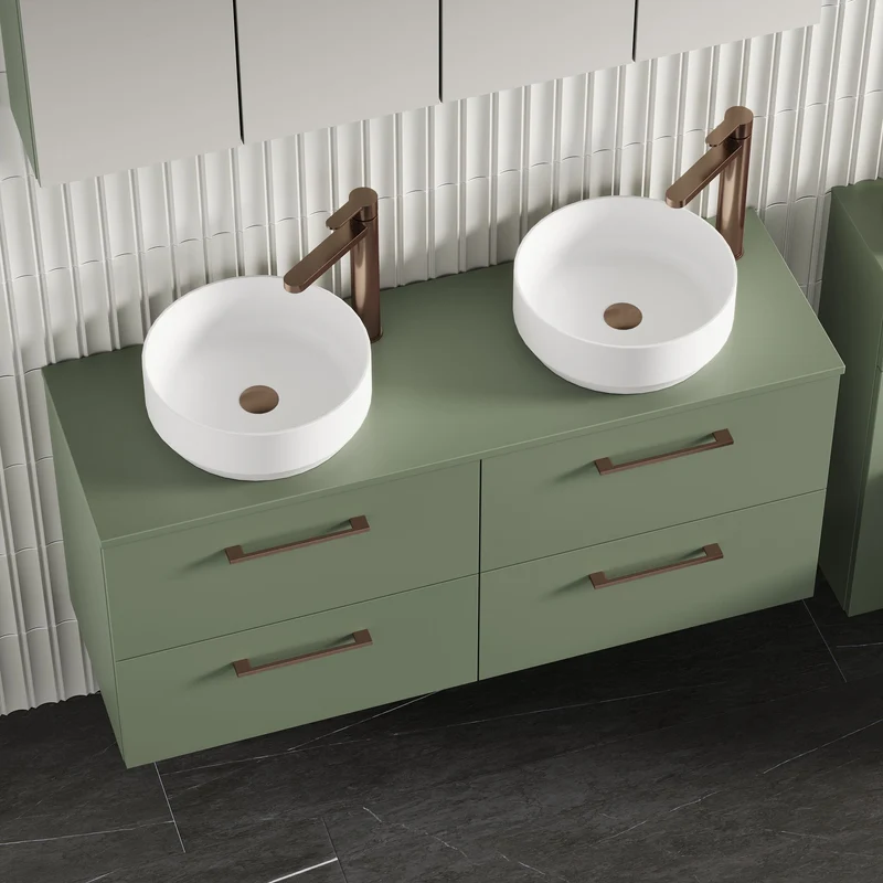 Lana 1200mm Wall Hung 4 Drawer Vanity Unit & Worktop - Green Satin