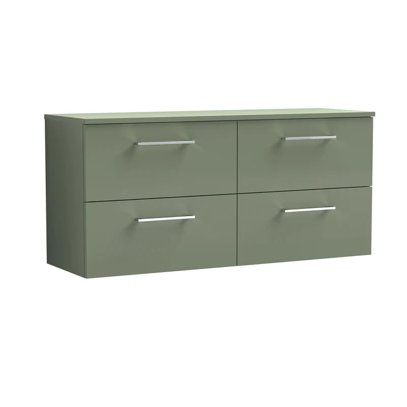 Lana 1200mm Wall Hung 4 Drawer Vanity Unit & Worktop - Green Satin