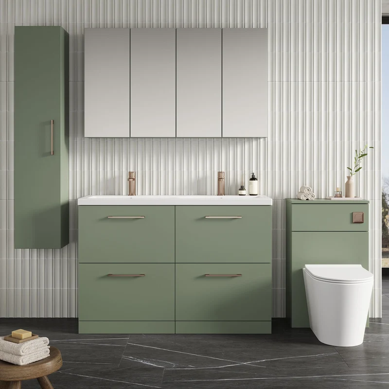 Lana 1200mm Floor Standing 4 Drawer Vanity Unit & Double Ceramic Basin - Green Satin