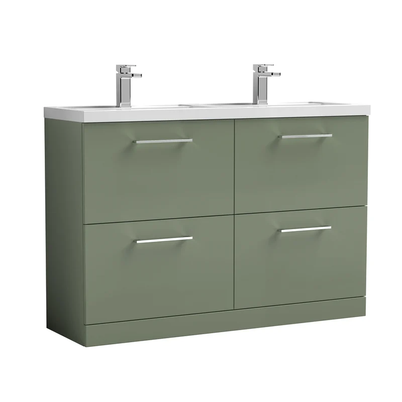 Lana 1200mm Floor Standing 4 Drawer Vanity Unit & Double Polymarble Basin - Green Satin