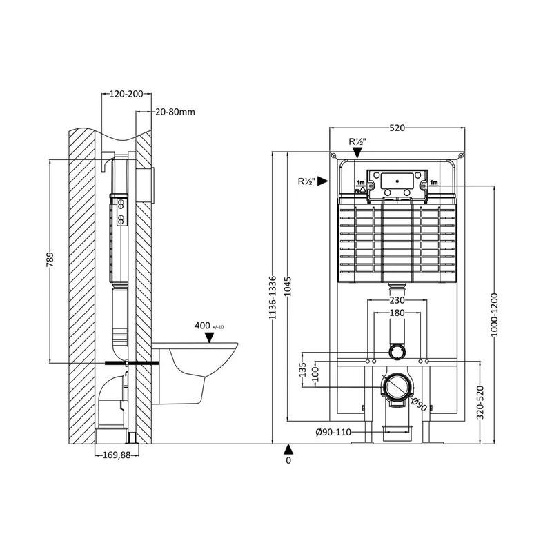 Nuie Concealed Cisterns And Frames Dual Flush Concealed Cistern With Frame Contemporary Chrome Stainless Steel 1136x520x204mm
