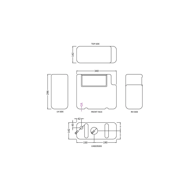 Nuie Concealed Cisterns And Frames Dual Flush Concealed Cistern - Bottom Outlet Contemporary White Polyethylene 296x340x142mm