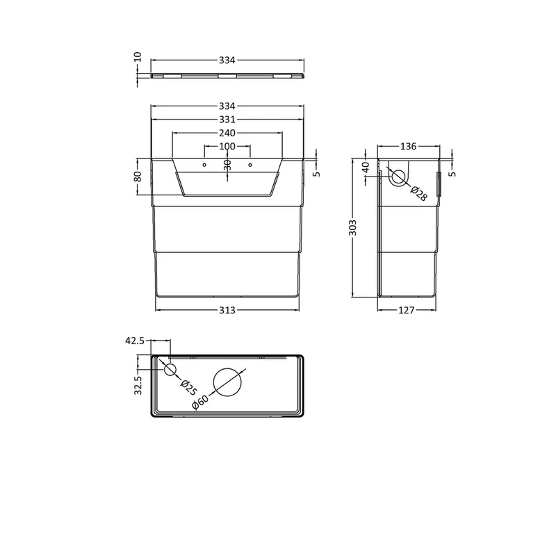 Nuie Concealed Cisterns And Frames Dual Flush Concealed Cistern Contemporary Chrome Polyethylene 334x303x136mm