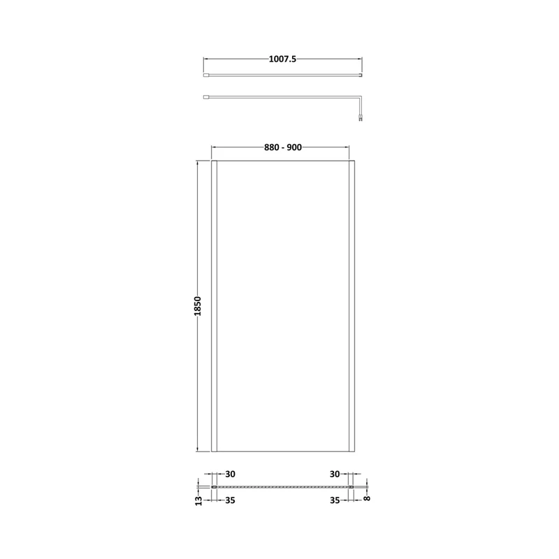 Nuie 900 Wetroom Screen Outer Frame 1850x8mm - Brushed Pewter Contemporary Aluminium 1850x898x13mm