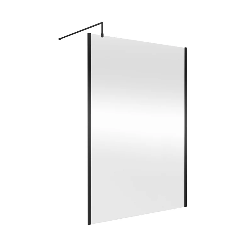 Nuie 1400mm Outer Framed Wetroom Screen With Support Bar Contemporary Matt Black Aluminium 1850x1400x14mm