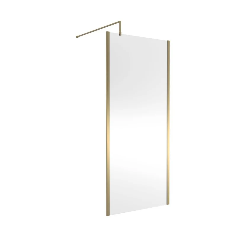 Nuie 900mm Outer Framed Wetroom Screen With Support Bar Contemporary Brushed Brass Aluminium 1850x900x14mm