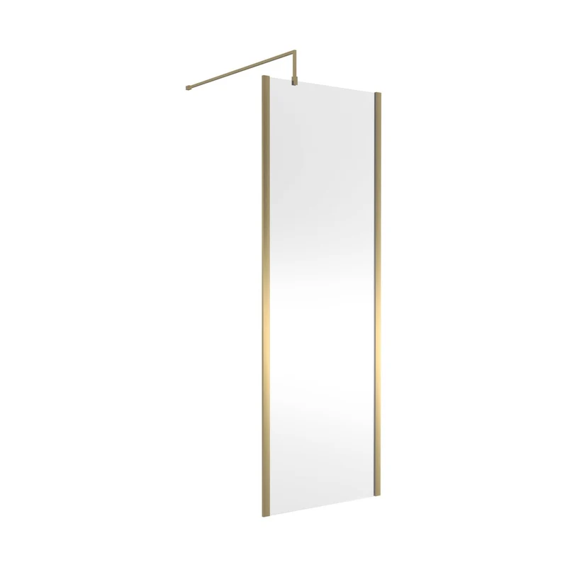 Nuie 700mm Outer Framed Wetroom Screen With Support Bar Contemporary Brushed Brass Aluminium 1850x700x14mm