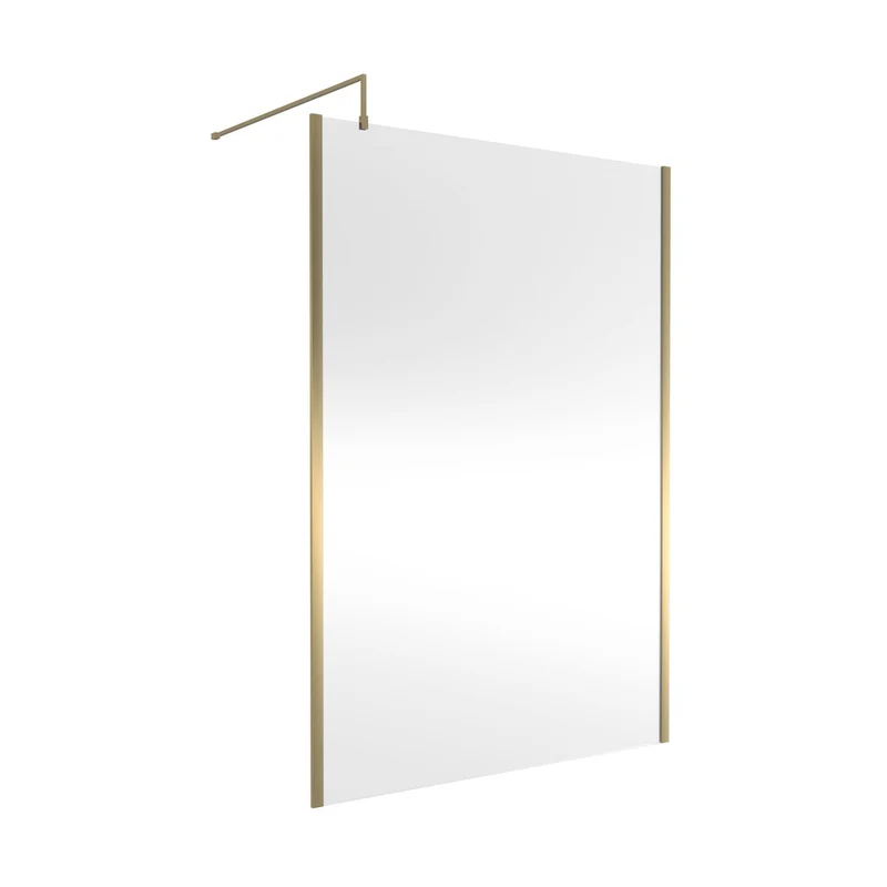 Nuie 1400mm Outer Framed Wetroom Screen With Support Bar Contemporary Brushed Brass Aluminium 1850x1400x14mm