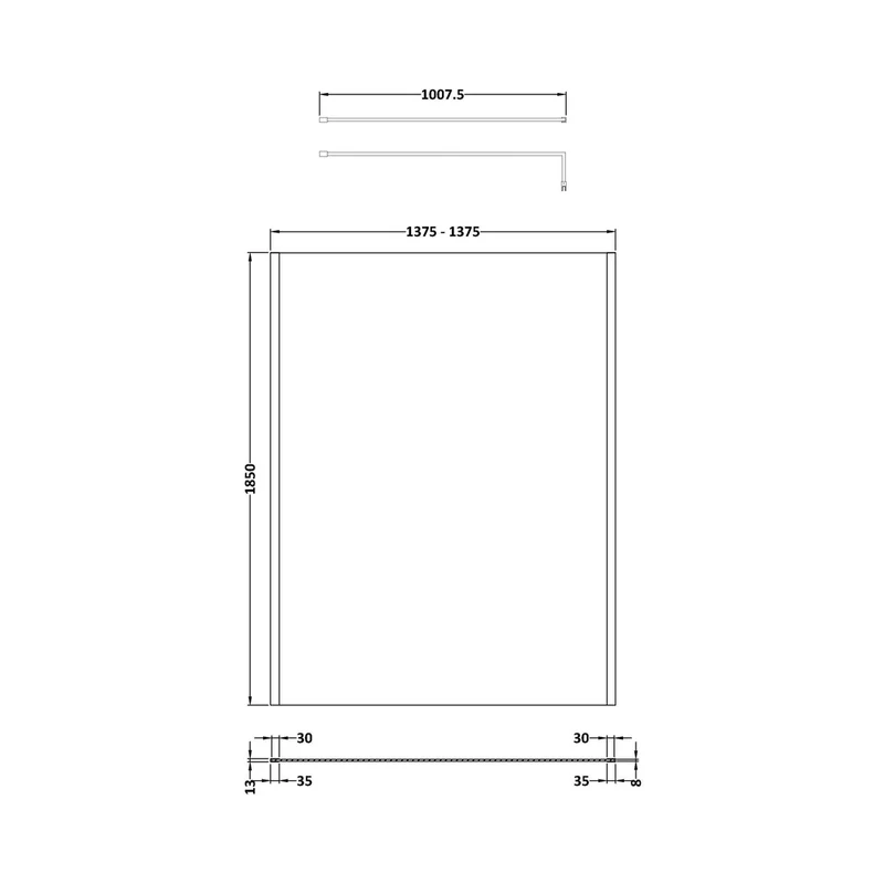 Nuie 1400mm Outer Framed Wetroom Screen With Support Bar Contemporary Brushed Brass Aluminium 1850x1400x14mm