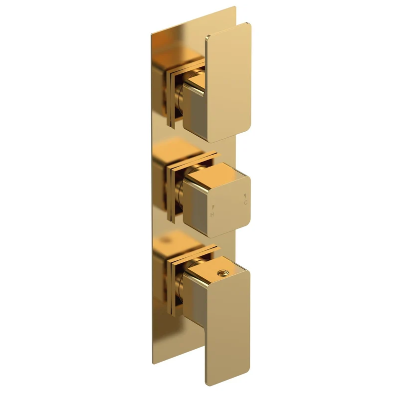 Cape Brushed Brass 2 Outlet Concealed Thermostatic Valve With 3 Handles