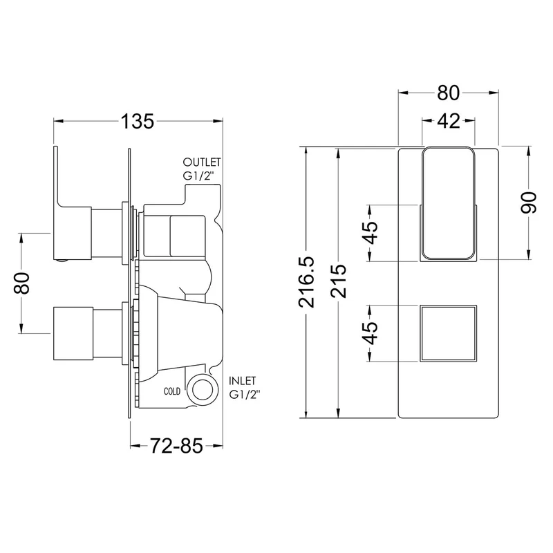 Cape Brushed Brass 1 Outlet Concealed Thermostatic Valve