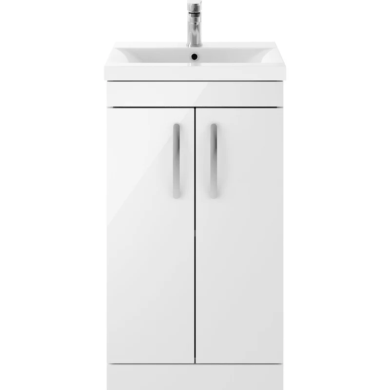 Cape 500mm Floor Standing 2 Door Vanity Unit & Mid-Edge Basin - Gloss White