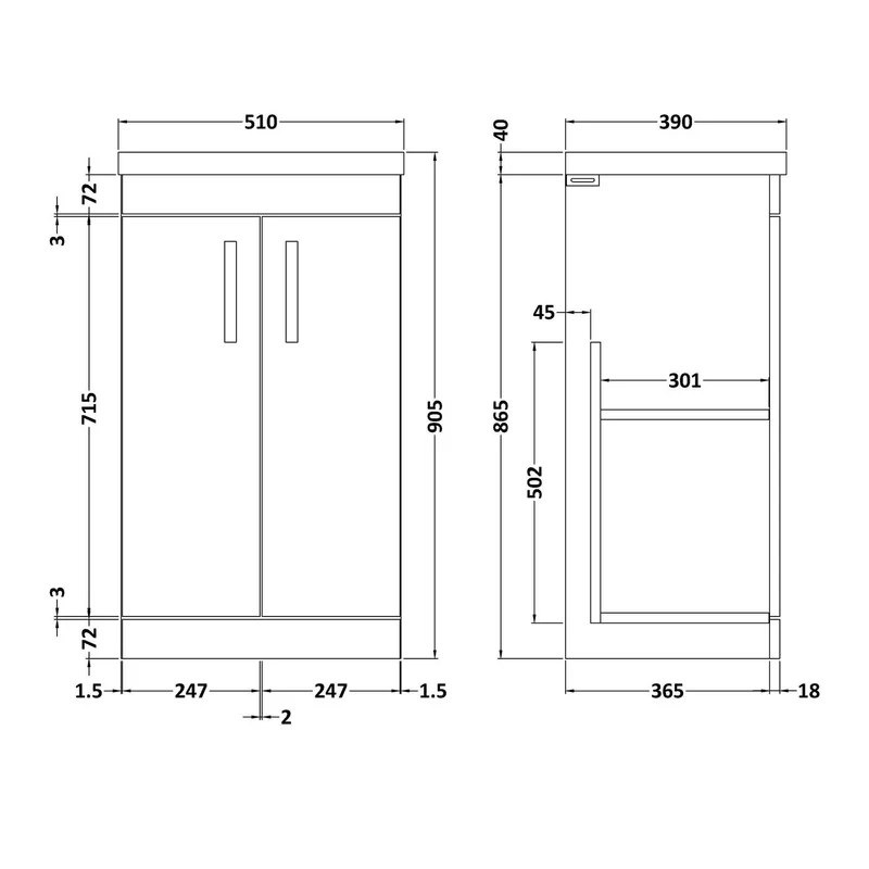 Cape 500mm Floor Standing 2 Door Vanity Unit & Mid-Edge Basin - Gloss White