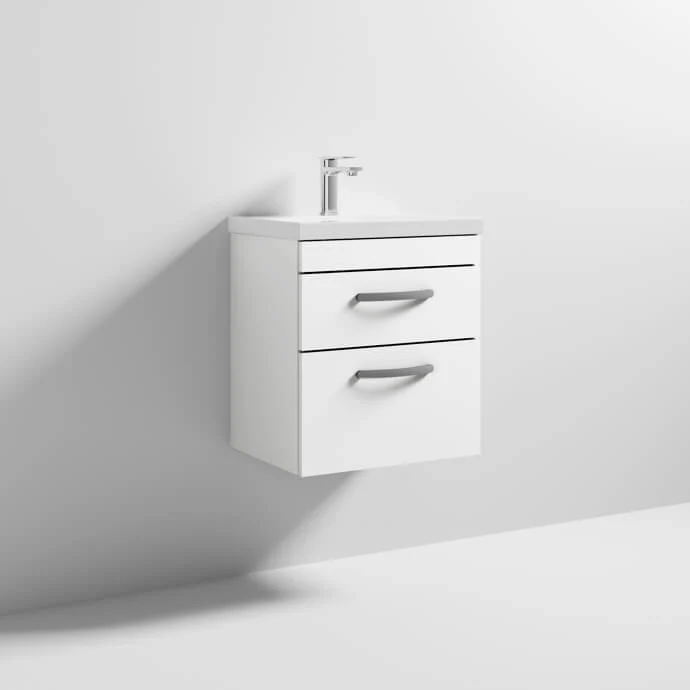 Cape 500mm Wall Hung 2 Drawer Vanity Unit & Mid-Edge Basin - Gloss White