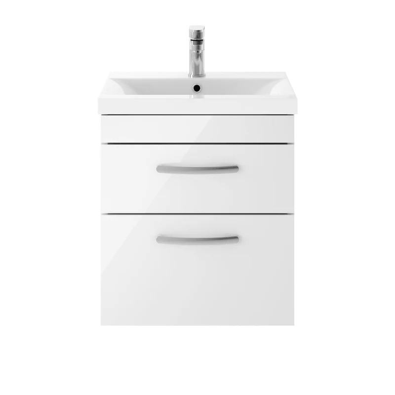 Cape 500mm Wall Hung 2 Drawer Vanity Unit & Mid-Edge Basin - Gloss White