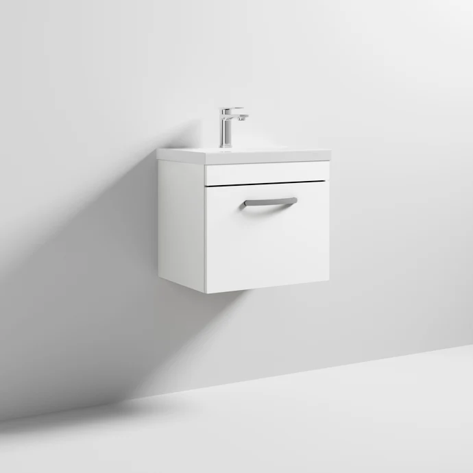 Cape 500mm Wall Hung Single Drawer Vanity Unit & Mid-Edge Basin - Gloss White