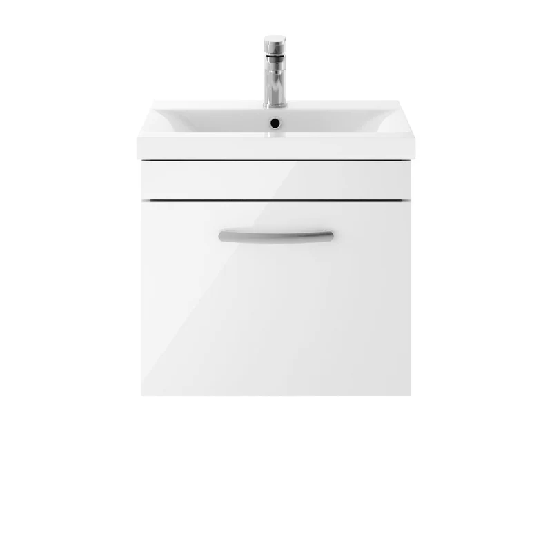 Cape 500mm Wall Hung Single Drawer Vanity Unit & Mid-Edge Basin - Gloss White