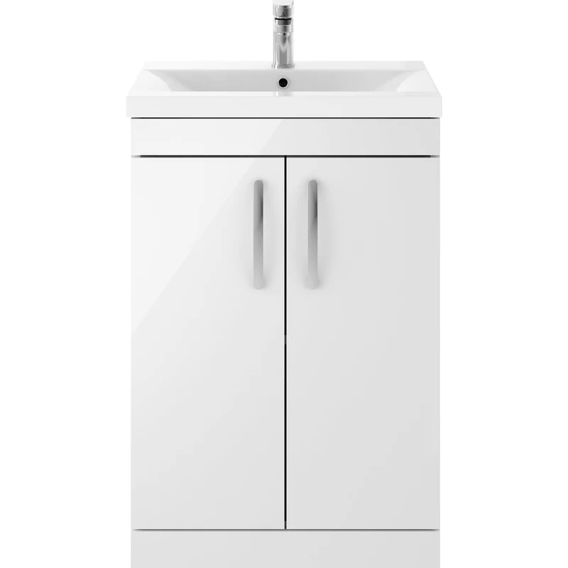 Cape 600mm Floor Standing 2 Door Vanity Unit & Mid-Edge Basin - Gloss White